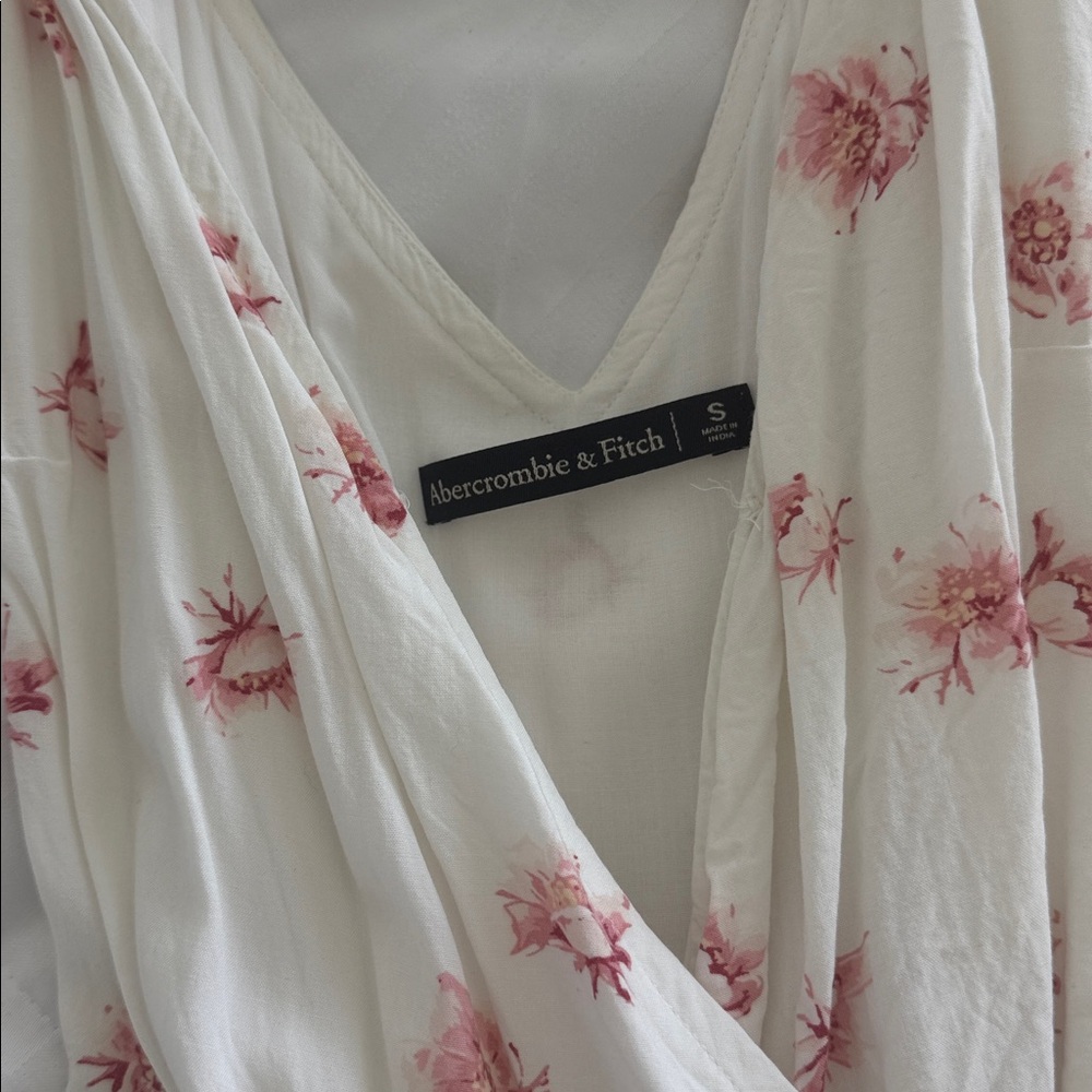 Abercrombie & Fitch Surplice White floral midi dress Sundress Sz Small S - Picture 2 of 4